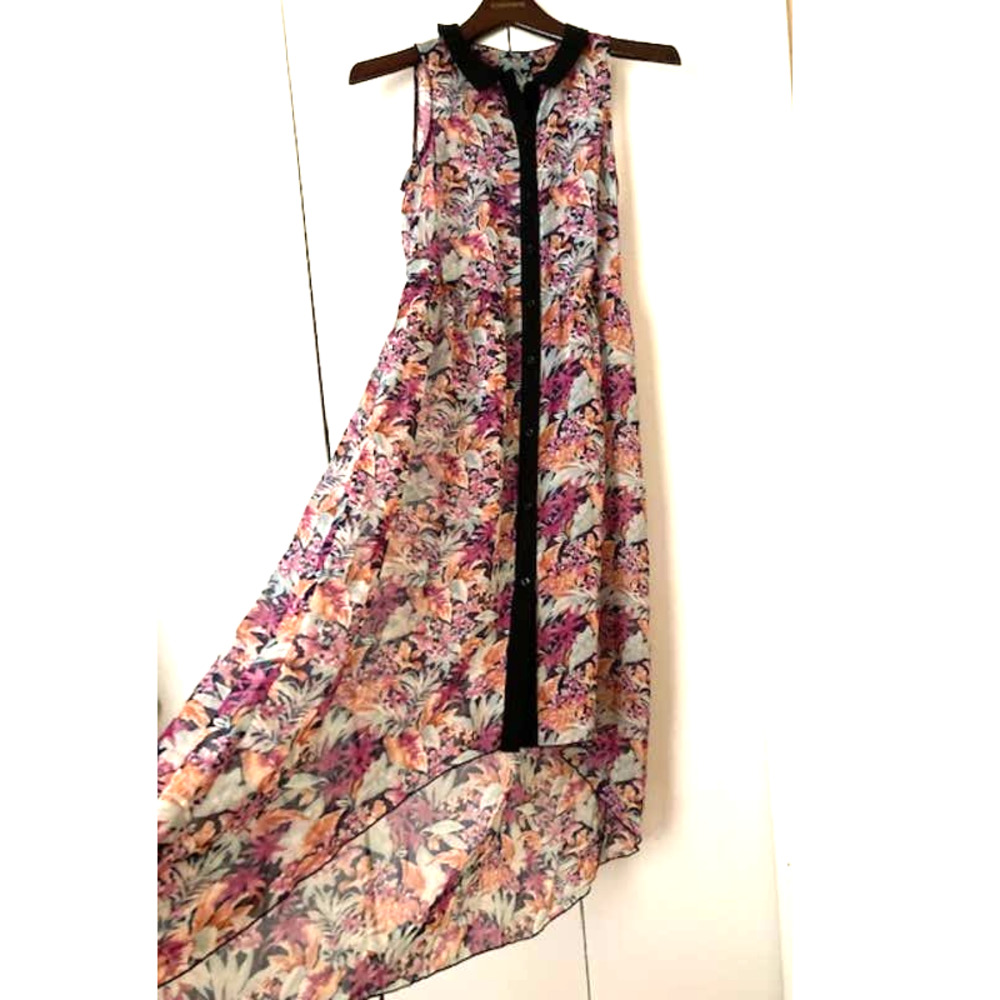 SHEER Floral High-Low Dress - Sleeveless Button Up Floral Maxi - Picture 1 of 8